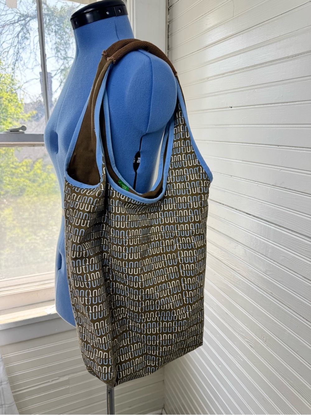 Pretty Green Printed Canvas Tote Bag – Brown, Cream & Blue